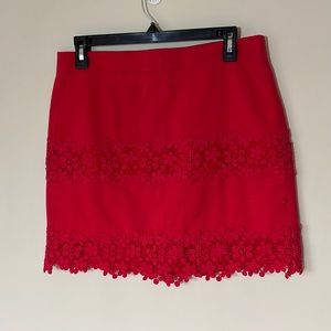 J. Crew Size 6 Cherry Red Mini  Skirt with Lace Flowers Made in India
